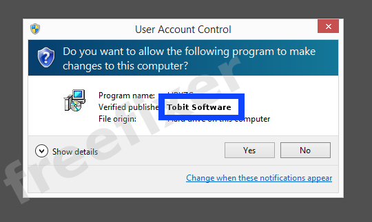 Screenshot where Tobit Software appears as the verified publisher in the UAC dialog